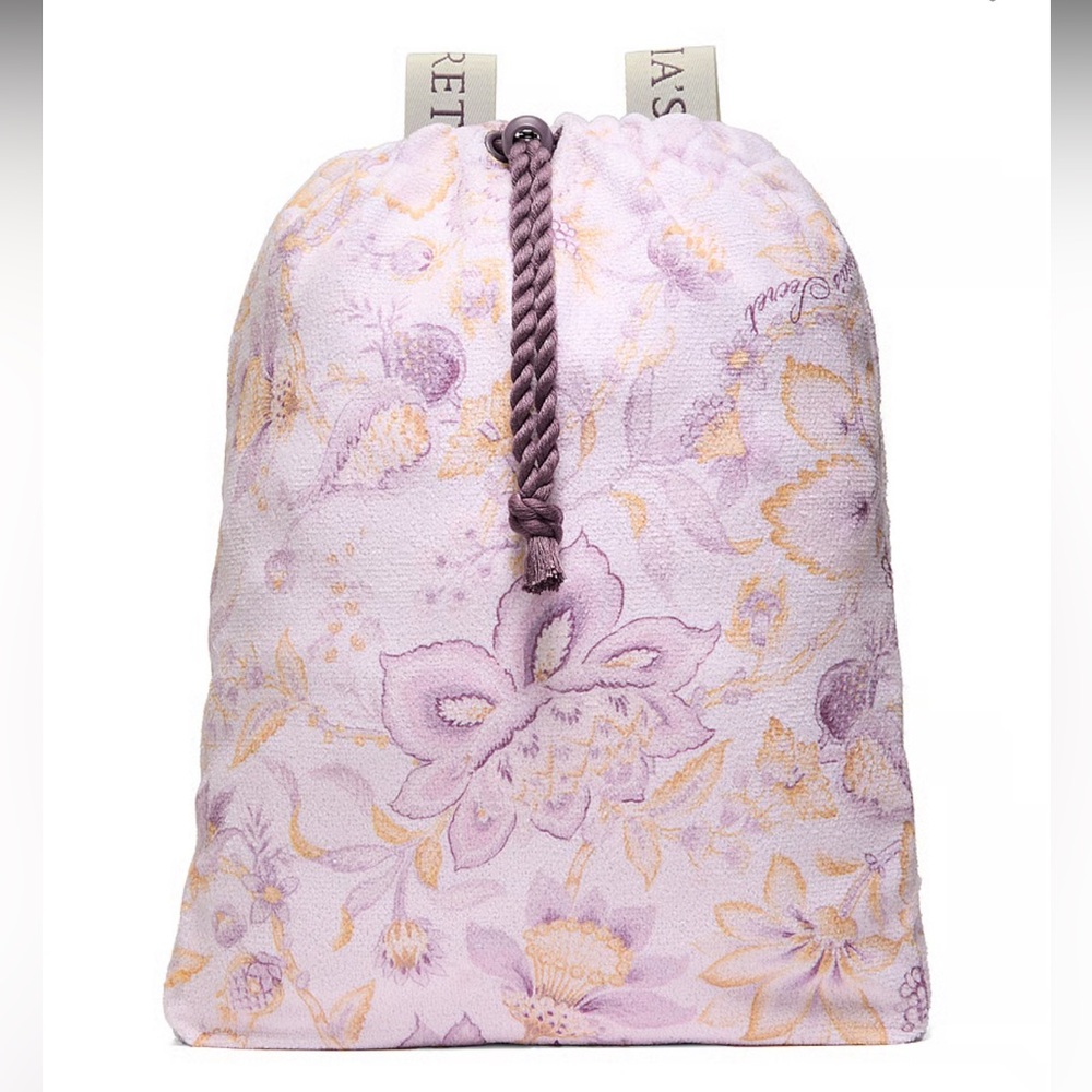 Victoria Secret Floral Lavender Packable Drawstring Beach Towel & Bag